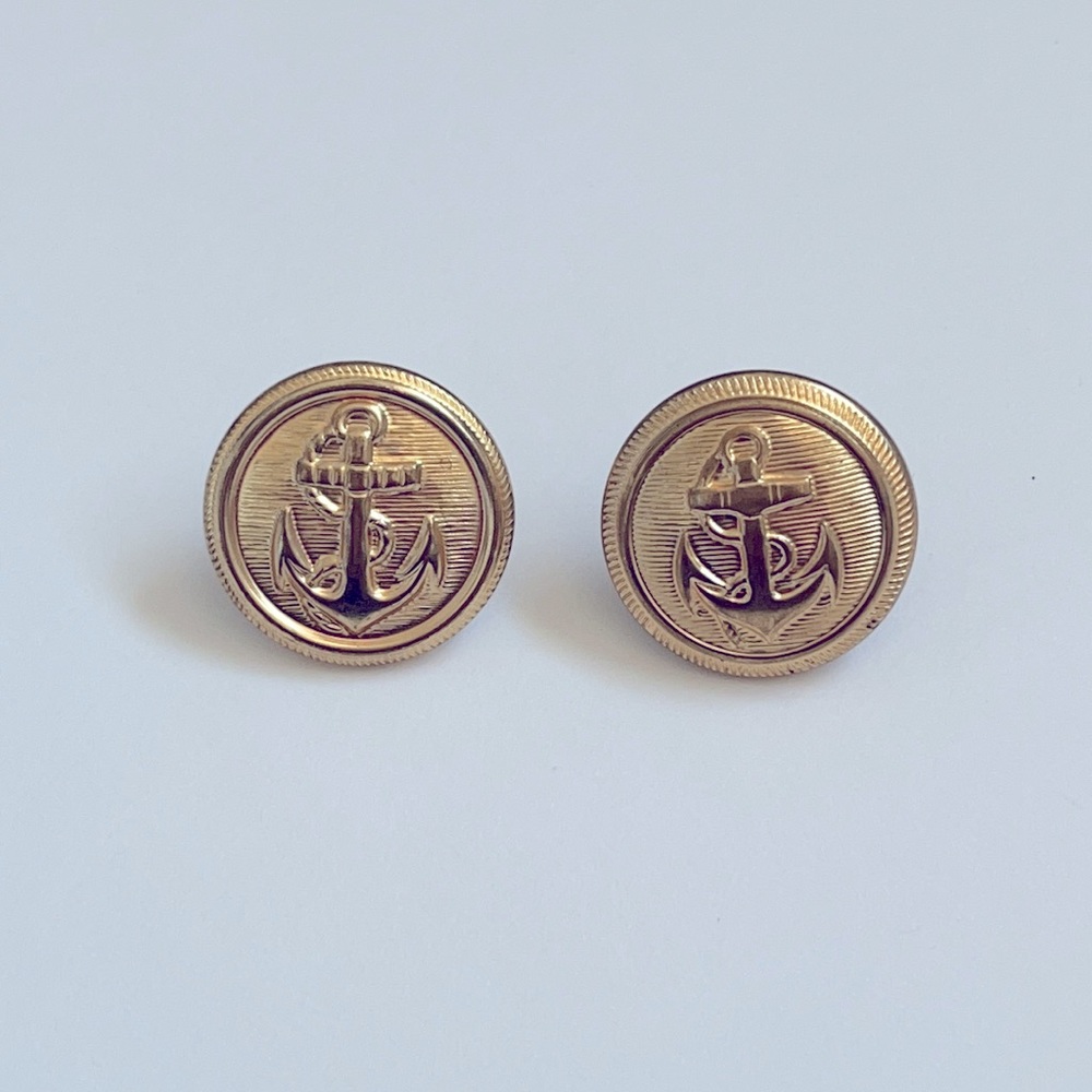 Vintage Gold Anchor Button Post Earrings